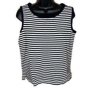 S Cherokee Blue & White Striped Sleeveless Knit Top Small Monogram Embroidered
